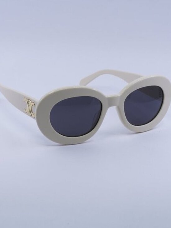 Celine CL40312U TRIOMPHE 25A Sunglasses Shiny White Oval Frame, Grey Lenses main image 6